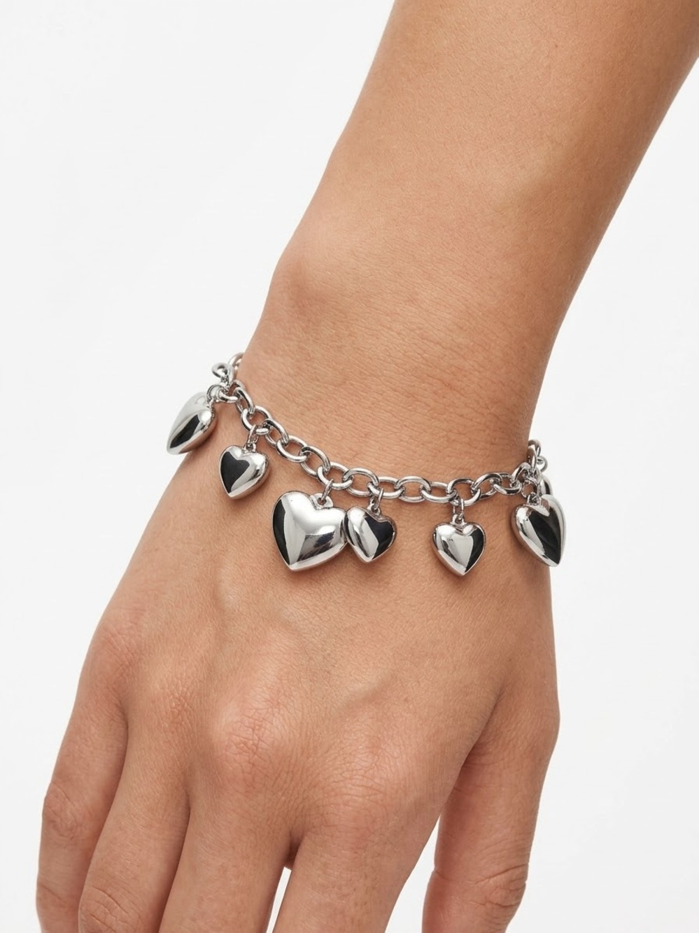 Silver Heart Charm Bracelet Stainless Steel